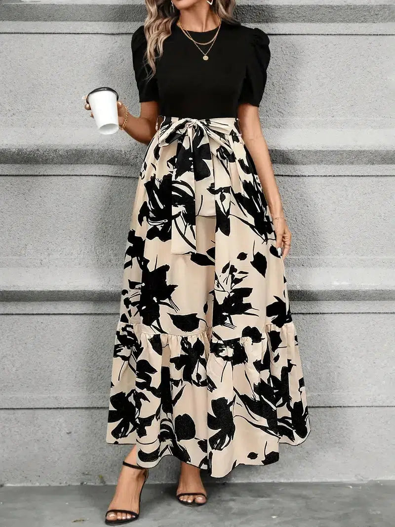 Isolde | Women's Maxi Floral Ruffle Puff-Sleeve Dress