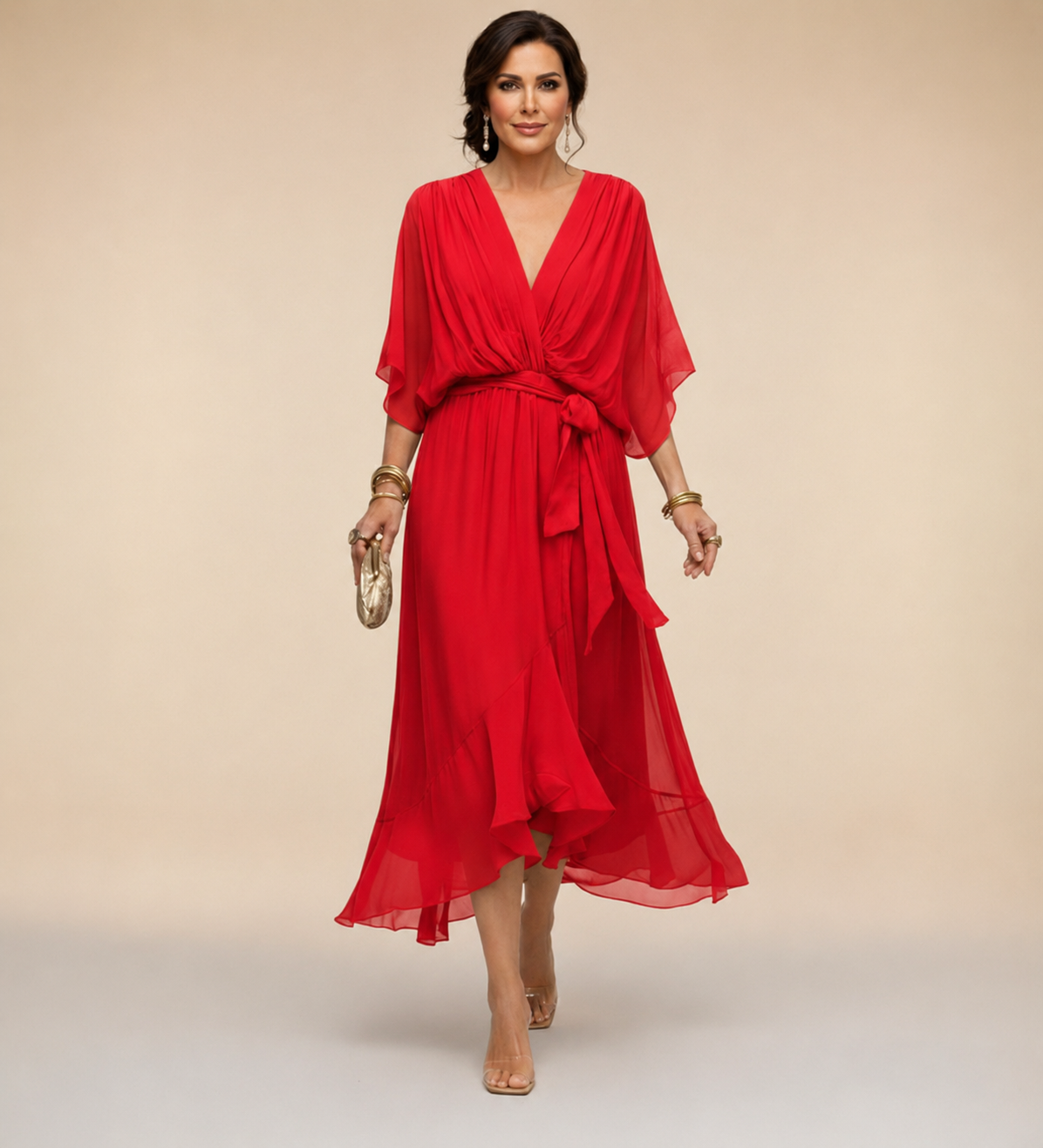 Xaviera | Women's Midi Wrap V-Neck Casual Dress