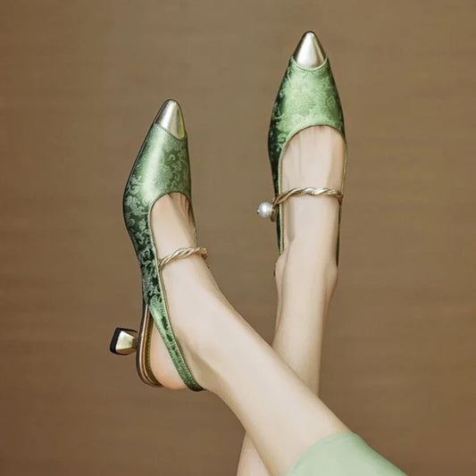 Lace | Women's Floral Pearl Strap Heels