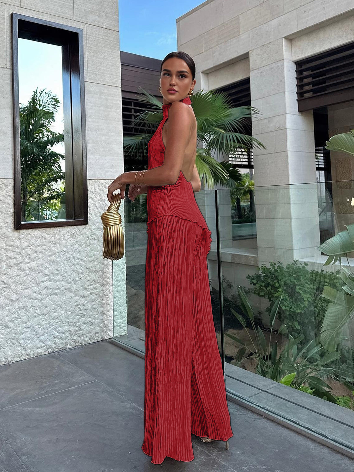 Purpurite | Women's Backless Wide-Leg Summer Set