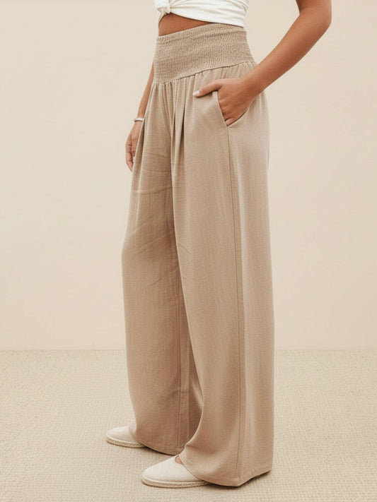 Herminia | Women's Smocked Wide-Leg Summer Trousers