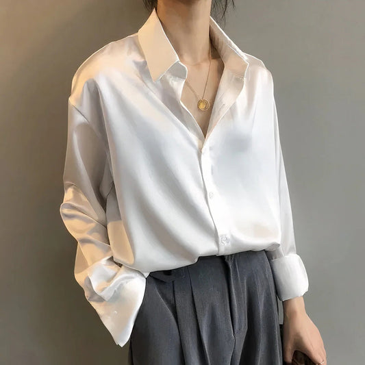 Caloma | Women's Satin Workwear Button-Down Shirt