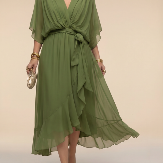 Xaviera | Women's Midi Wrap V-Neck Casual Dress