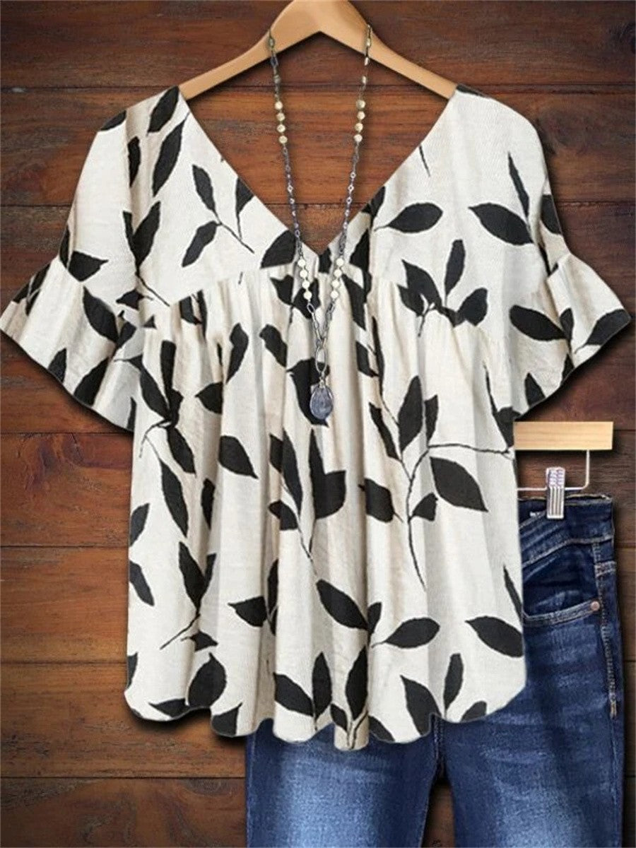 Velisa | Women's Floral Oversized V-Neck Summer Blouse