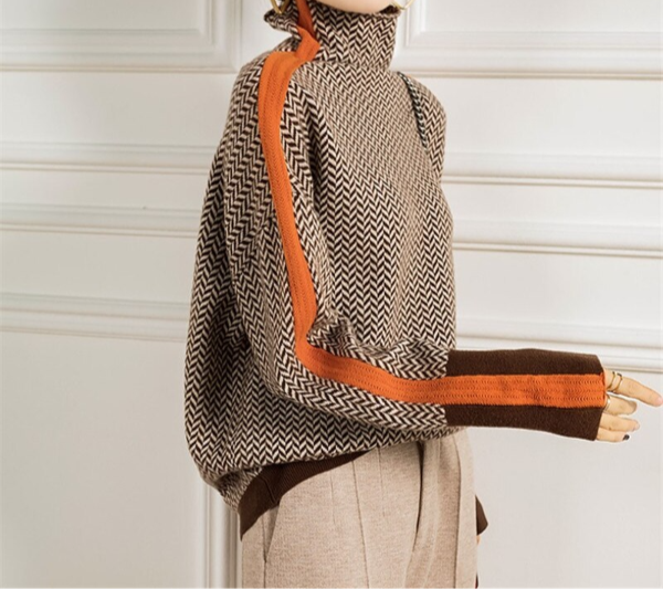 Waldelisa | Women's High-Neck Casual Herringbone Piece