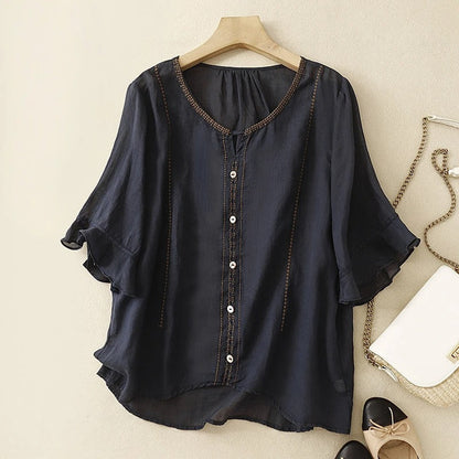 Malira | Women's Embroidered Ruffle Pattern Blouse