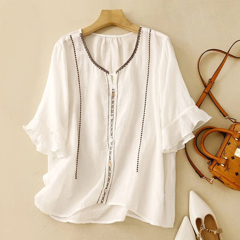 Malira | Women's Embroidered Ruffle Pattern Blouse