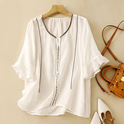Malira | Women's Embroidered Ruffle Pattern Blouse