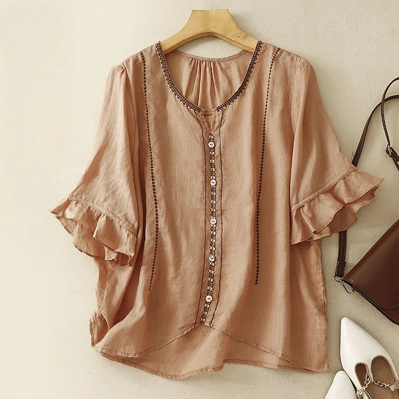 Malira | Women's Embroidered Ruffle Pattern Blouse
