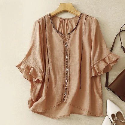Malira | Women's Embroidered Ruffle Pattern Blouse