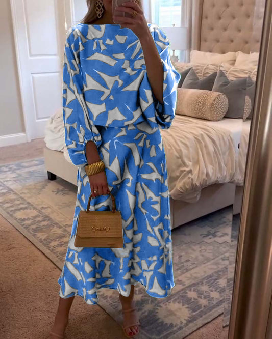 Fabine | Women's Puff-Sleeve Two-Piece Printed Set