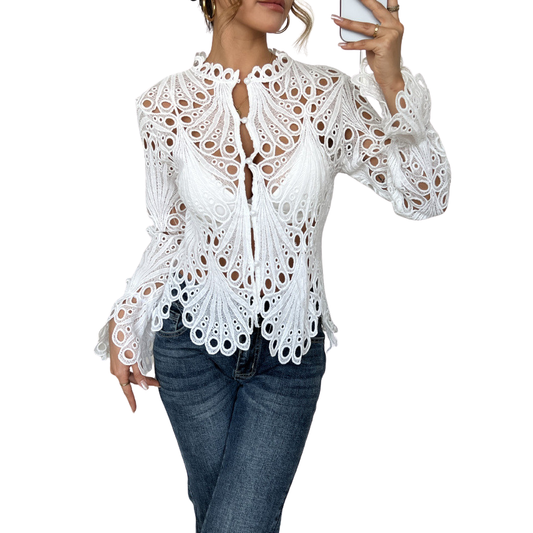 Veloma | Women's Lace Casual Cutwork Top
