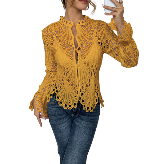 Veloma | Women's Lace Casual Cutwork Top