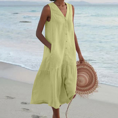 Floriana | Women's Midi No-Sleeve Buttoned Dress