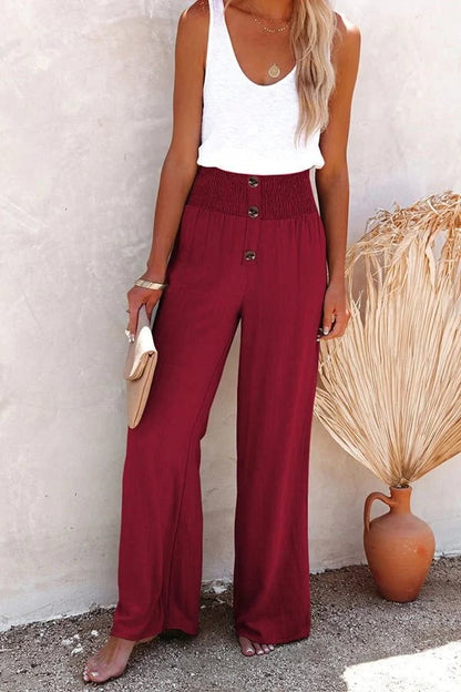 Aillis | Women's Smocked Cozy High-Waisted Trousers
