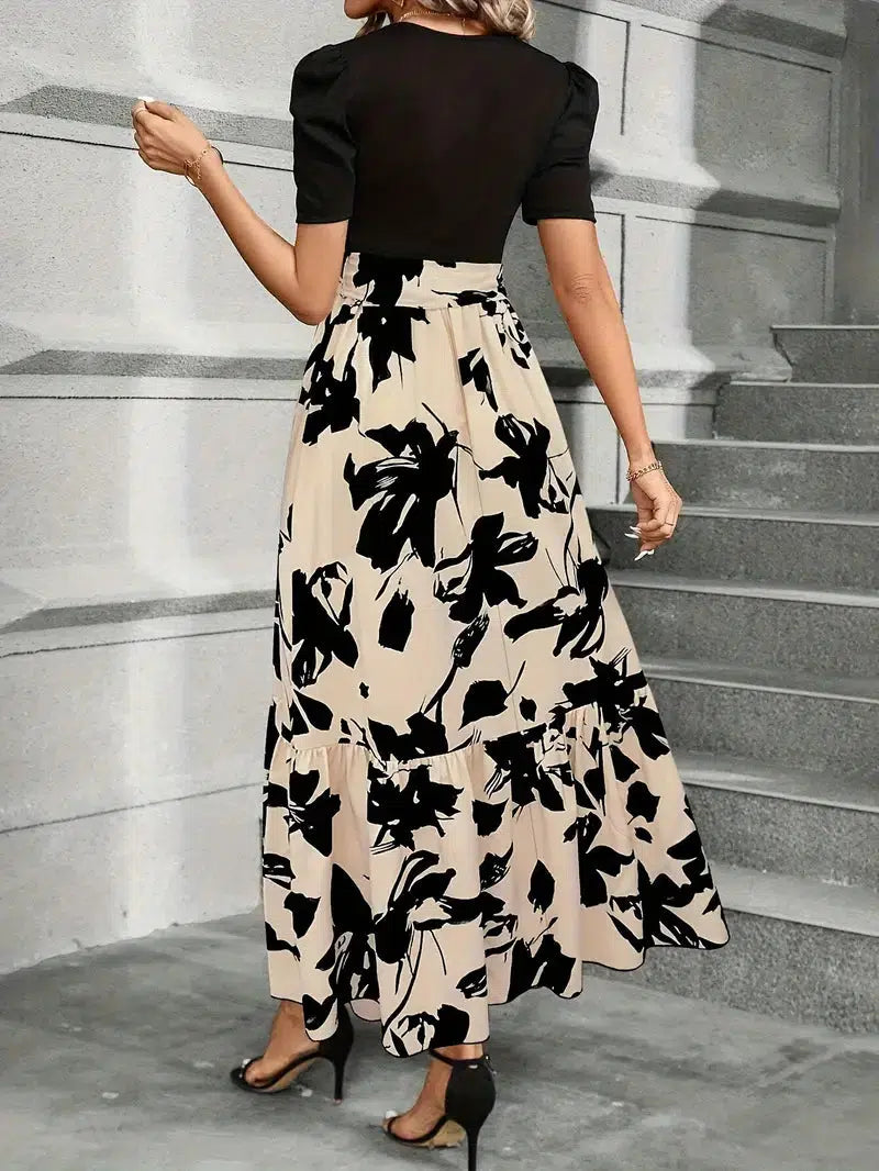 Isolde | Women's Maxi Floral Ruffle Puff-Sleeve Dress