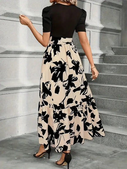 Isolde | Women's Maxi Floral Ruffle Puff-Sleeve Dress