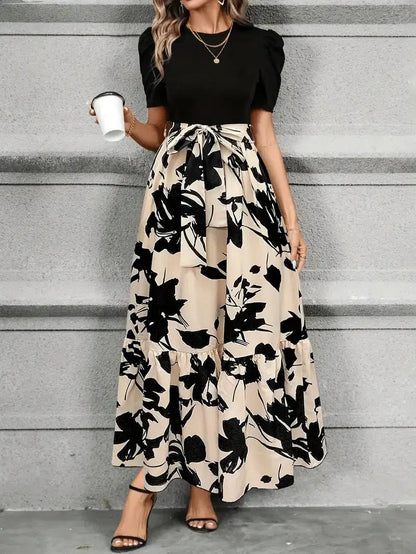 Isolde | Women's Maxi Floral Ruffle Puff-Sleeve Dress
