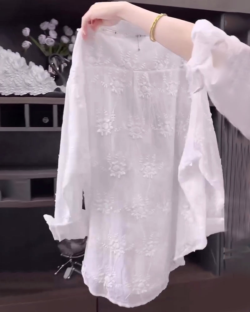 Calisa | Women's Floral Embroidered Oversized Casual Shirt