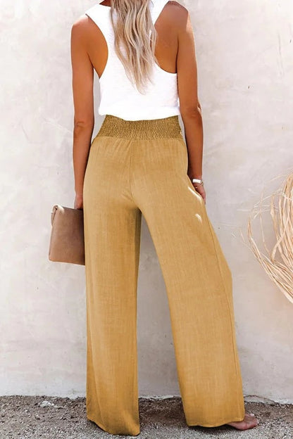 Aillis | Women's Smocked Cozy High-Waisted Trousers
