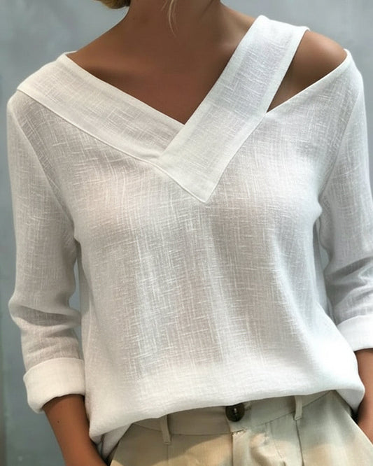 Calanda | Women's Oversized Off-Shoulder V-Neck Top