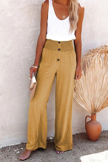 Aillis | Women's Smocked Cozy High-Waisted Trousers
