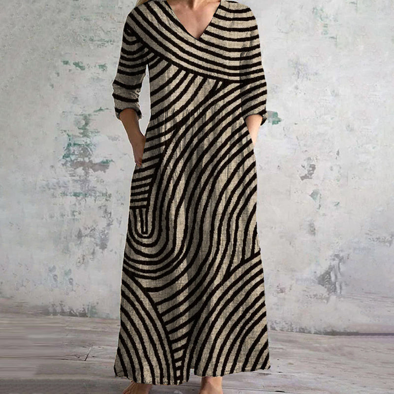 Rocio | Women's Striped V-Neck Vintage Dress