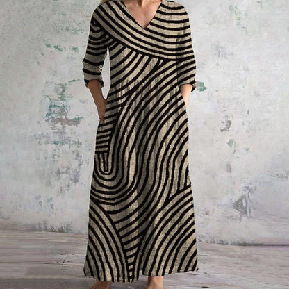 Rocio | Women's Striped V-Neck Vintage Dress