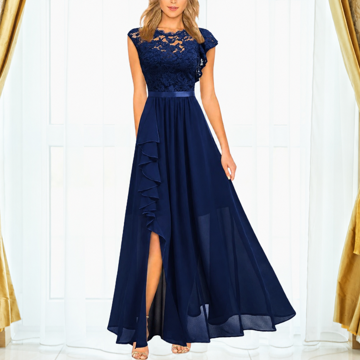 Armida | Women's Maxi Floral Sequin Lace Dress