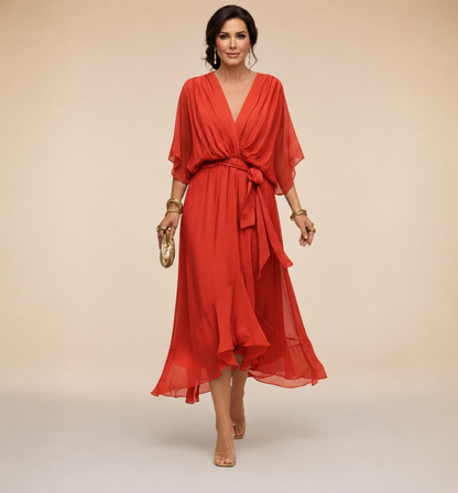 Xaviera | Women's Midi Wrap V-Neck Casual Dress
