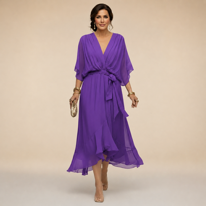 Xaviera | Women's Midi Wrap V-Neck Casual Dress