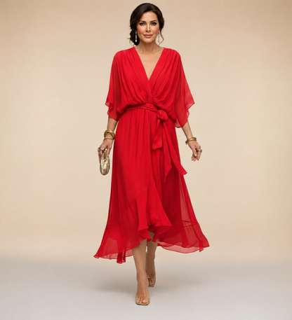 Xaviera | Women's Midi Wrap V-Neck Casual Dress