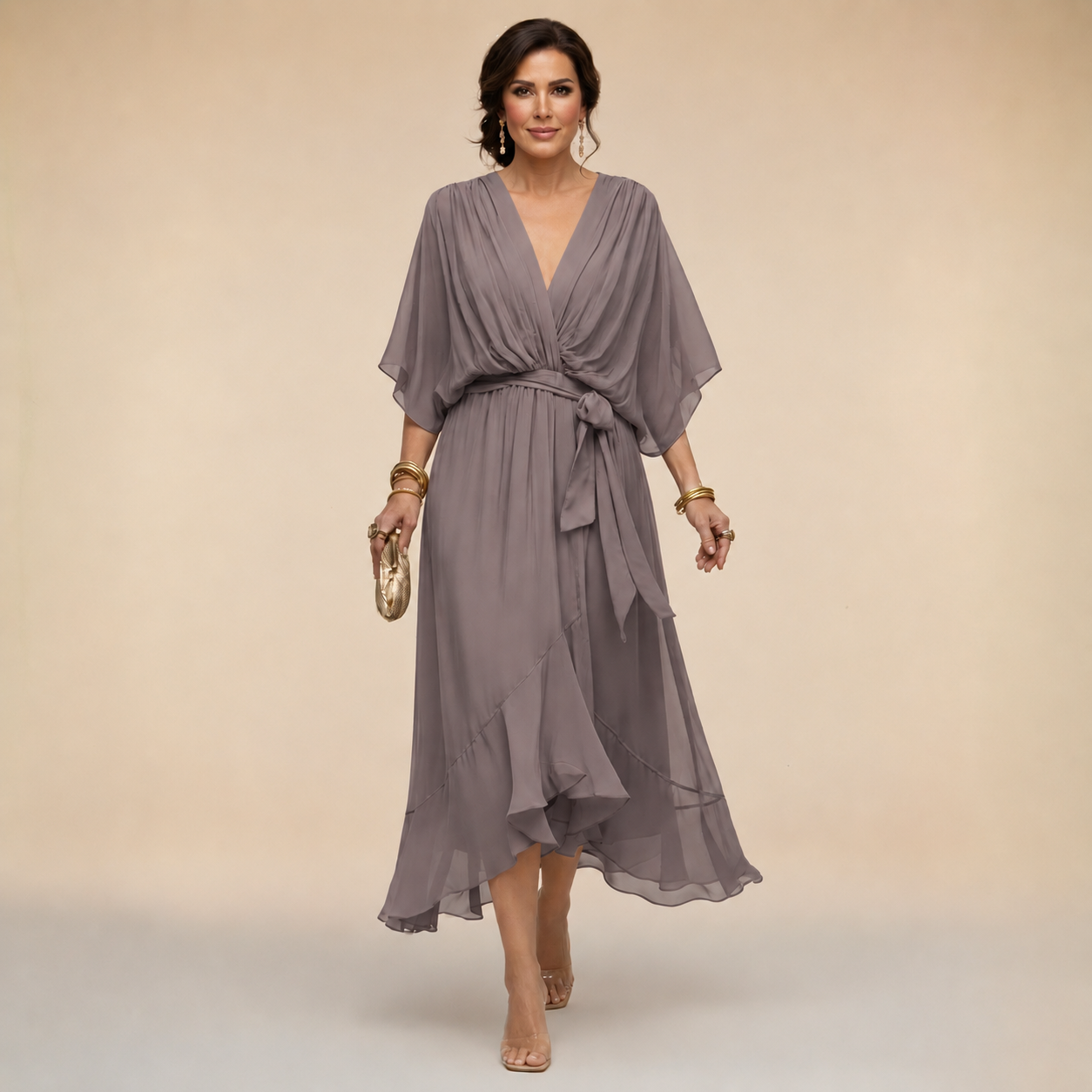 Xaviera | Women's Midi Wrap V-Neck Casual Dress