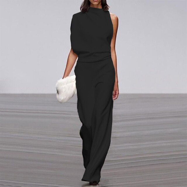 Adelaide | Women's High-Neck Wide-Leg No-Sleeve Jumpsuit