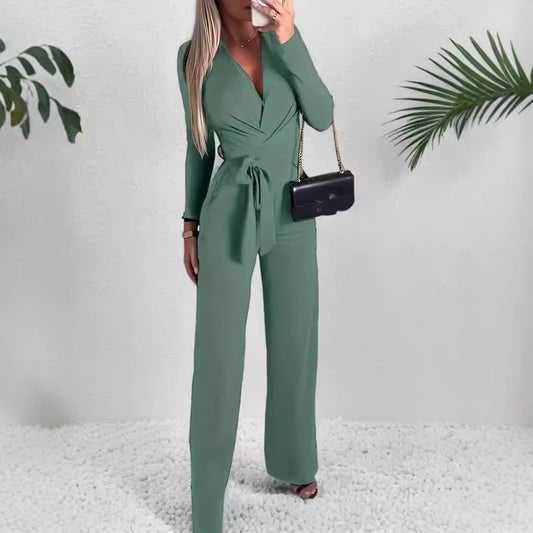 Labradorite | Women's Lace V-Neck Wide-Leg Evening Jumpsuit