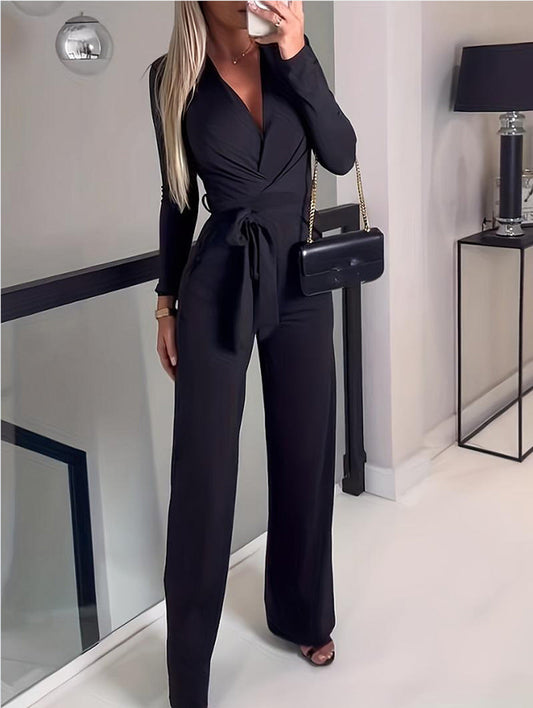 Labradorite | Women's Lace V-Neck Wide-Leg Evening Jumpsuit