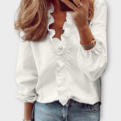 Malandra | Women's Ruffle V-Neck Workwear Blouse