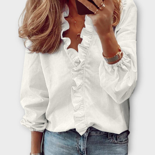 Malandra | Women's Ruffle V-Neck Workwear Blouse