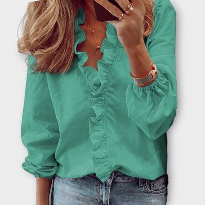 Malandra | Women's Ruffle V-Neck Workwear Blouse