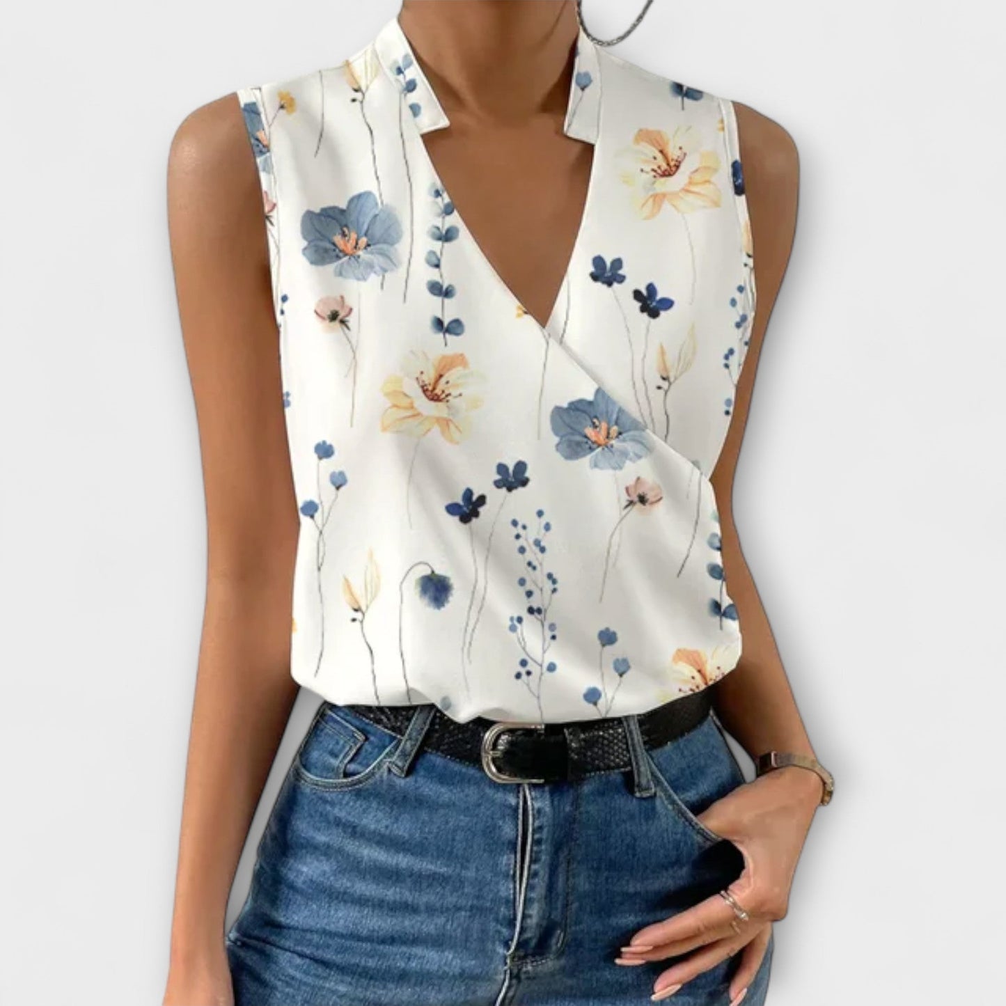 Nalandra | Women's V-Neck Wide-Leg Summer Blouse