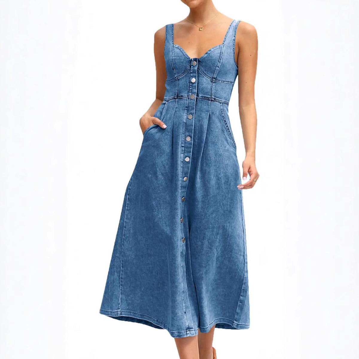 Maddalena | Women's Classic No-Sleeve Button-Front Dress