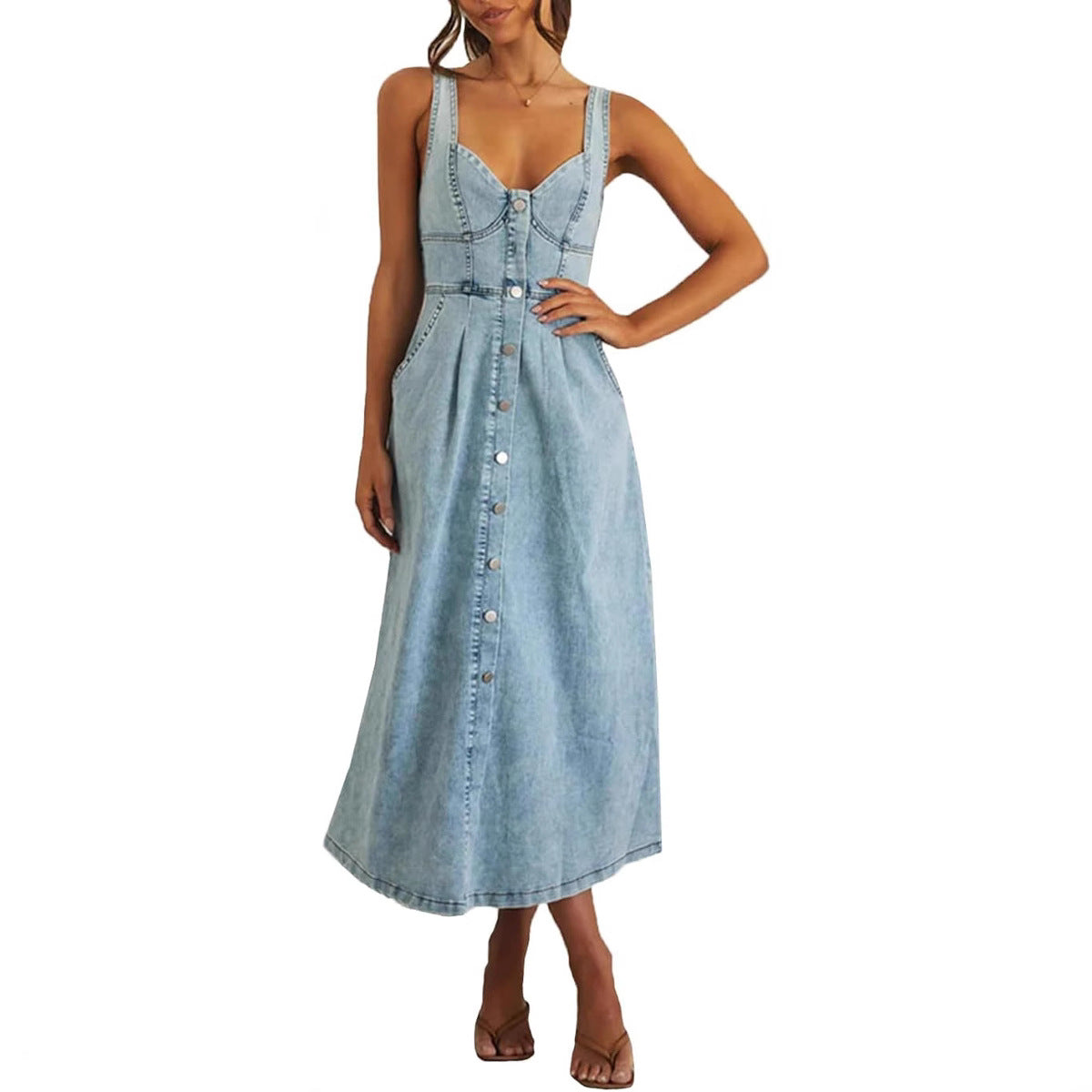 Maddalena | Women's Classic No-Sleeve Button-Front Dress