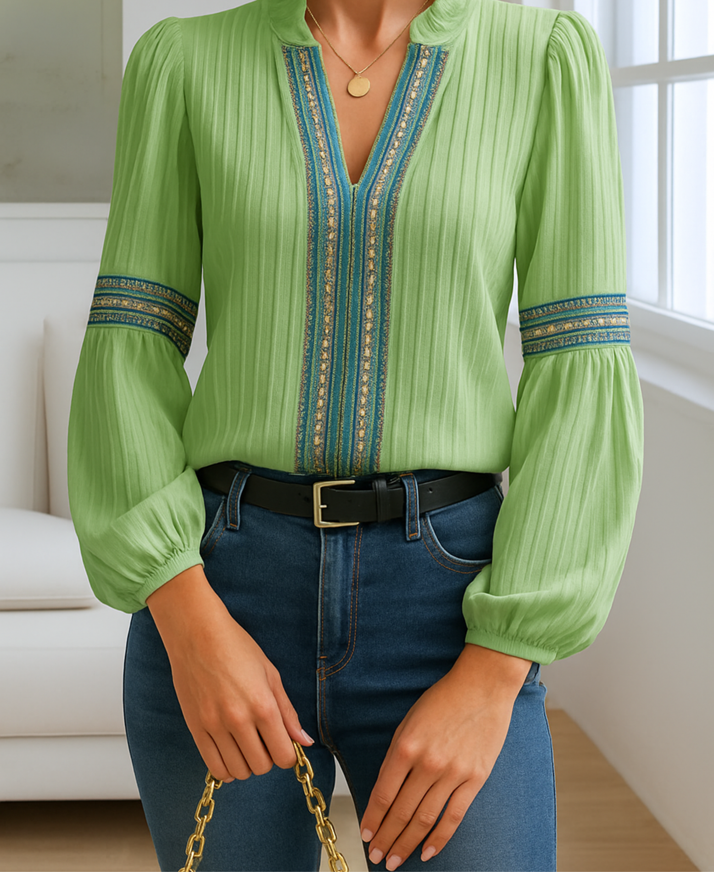 Maliva | Women's Embroidered V-Neck Workwear Blouse