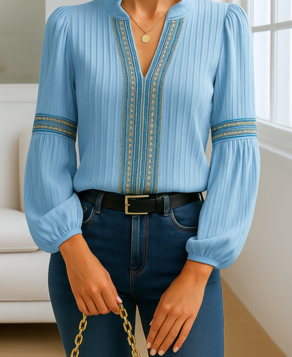 Maliva | Women's Embroidered V-Neck Workwear Blouse