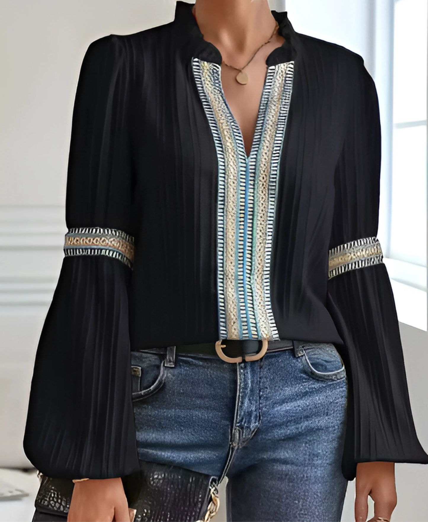 Maliva | Women's Embroidered V-Neck Workwear Blouse