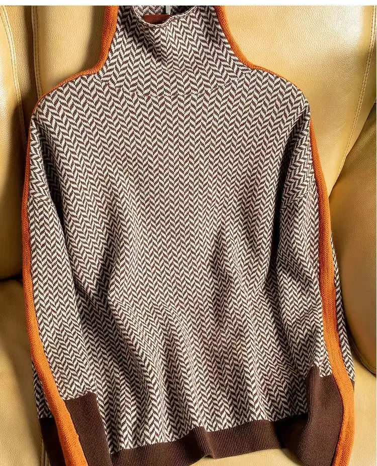 Waldelisa | Women's High-Neck Casual Herringbone Piece