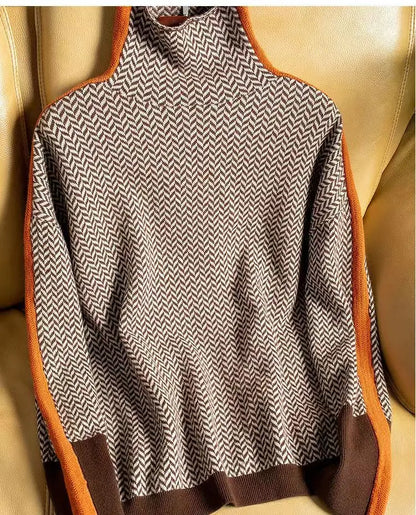 Waldelisa | Women's High-Neck Casual Herringbone Piece