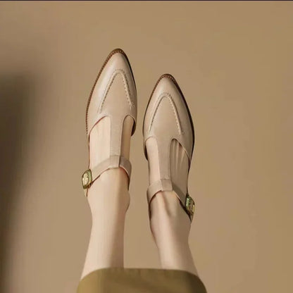 Neve | Women's Lace Workwear T-Strap Flats