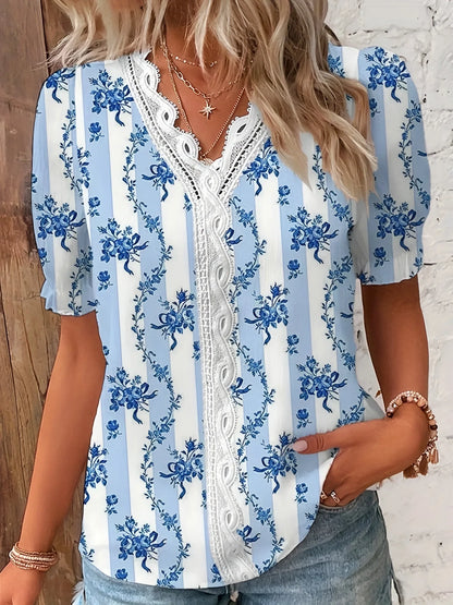 Malema | Women's Floral Lace Oversized V-Neck Blouse