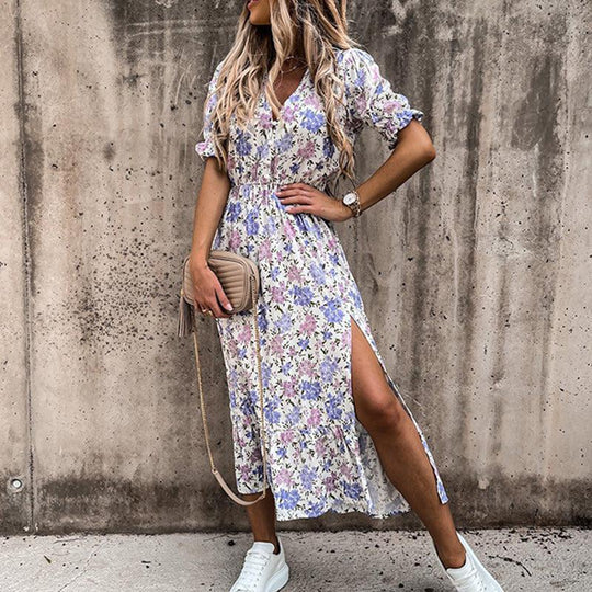 Amabel | Women's Midi Floral Smocked Puff-Sleeve Dress